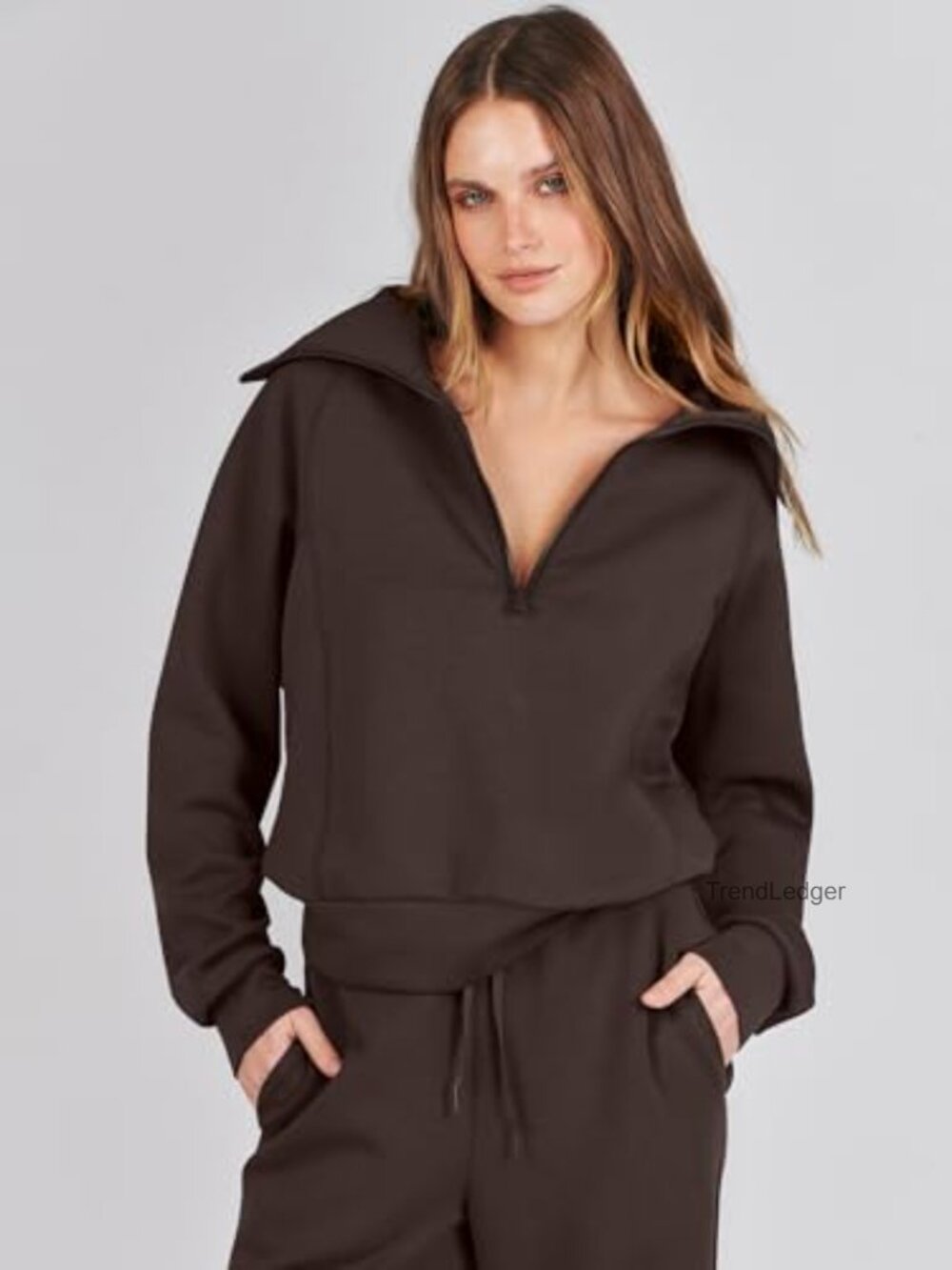 2 Piece Sweatsuit Set Half Zip Top & Wide Leg Pants - Picture 5 of 7